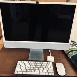 Apple 2021 iMac with Apple M1 Chip with 8-core CPU 24-inch, 8GB RAM, 256GB SSD Storage Blue, + Adapter