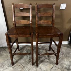 Pottery Barn Wynn Wooden Bar Stools Tall Chestnut Very Nice.  Originally based on the Windsor design, the ladder-back barstool has become an American 
