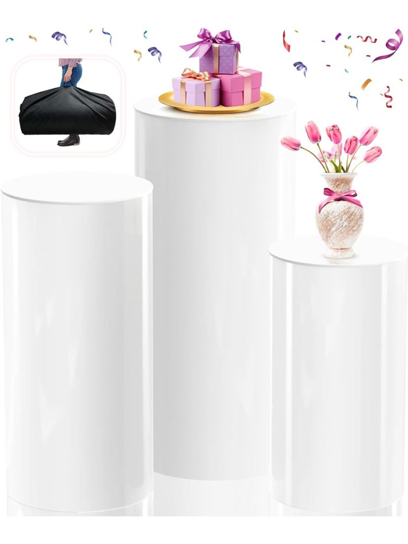 Round Cylinder Pedestal Stands for Display, White Cylinder Pedestal Display for Wedding Baby Shower Birthday Event Decor