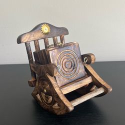 Wooden Antique Style Miniature Chair Shape Tea Coffee Hot Cold Coaster Set Of 6