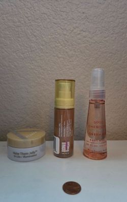 Almay hi-lite illuminator, Uoma 1oz foundation, good chemistry body mist, 20oz toddler conditioner-$2 each