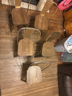 Set of 5 Industrial Metal and Wood Chairs