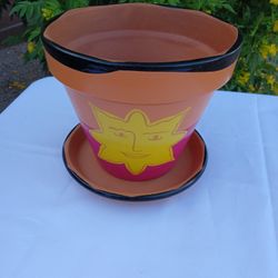 ITALIAN STYLE FLOWER POT WITH SUN DESIGN ON FRONT,  BRAND NEW 
