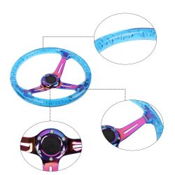 Brand New Universal 6-Hole 350mm Deep Dish Vip Blue Crystal Bubble Neo Spoke Steering Wheel