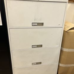4 Drawer Lateral File Cabinet with Retractable Drawers - White with Lock And Key