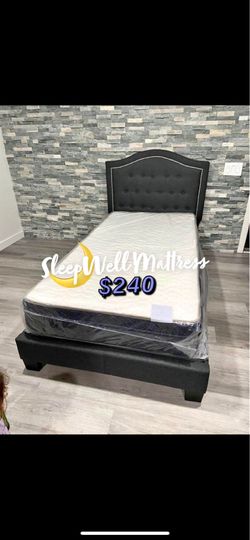 Twin size bed frame with pillow top mattress included