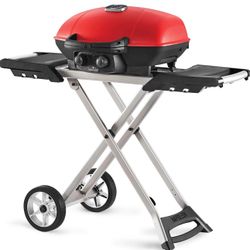 Napoleon TravelQ 285 Portable Gas BBQ Grill, Propane, Red Lid - TQ285X-RD-1-A – Includes Folding Cart, Two Burners, Cast Iron Cooking Grids, Comes Wit