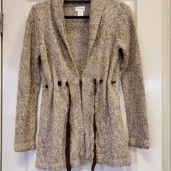 Motherhood Maternity Brown Heathered Maternity Cardigan Size S Belted