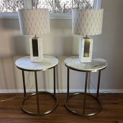 Pair Of Marble Top End Tables / Side Tables / Night Stands 