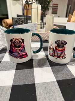 Pug Ceramic Coffee Mugs Set of 2