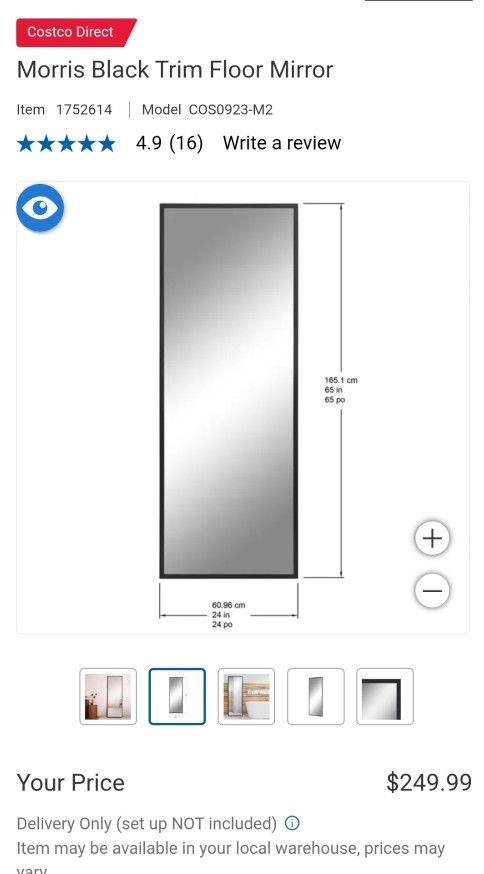 Morris Black Trim Floor Mirror $160