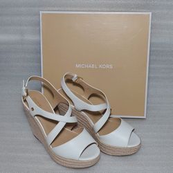 Michael Kors Designer Wedge Sandals Heels. White. New In Box. Size 9 Women's Shoes. Retail $150