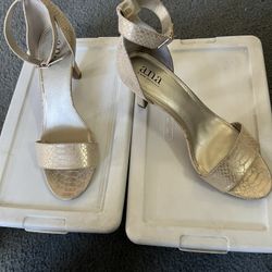 Ana Gold Snake Skin Pattern Ankle Wrap Heels 