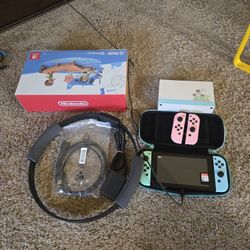 Switch 1 Animal Crossing Edtion With Extra Joy Cons, Memory And Ring Fit Adventures