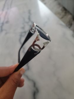 Chanel Rare Silver Frames Logo On Side Glasses Blue Lenses