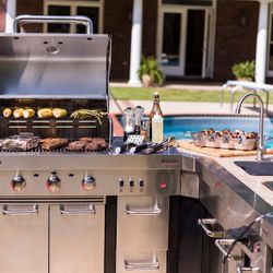Grill with Rotisserie and Sink