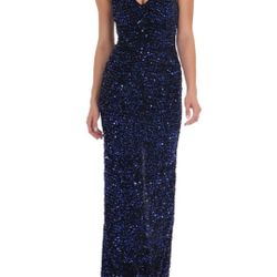 Black/Blue Velvet Sequin Bow Dress
