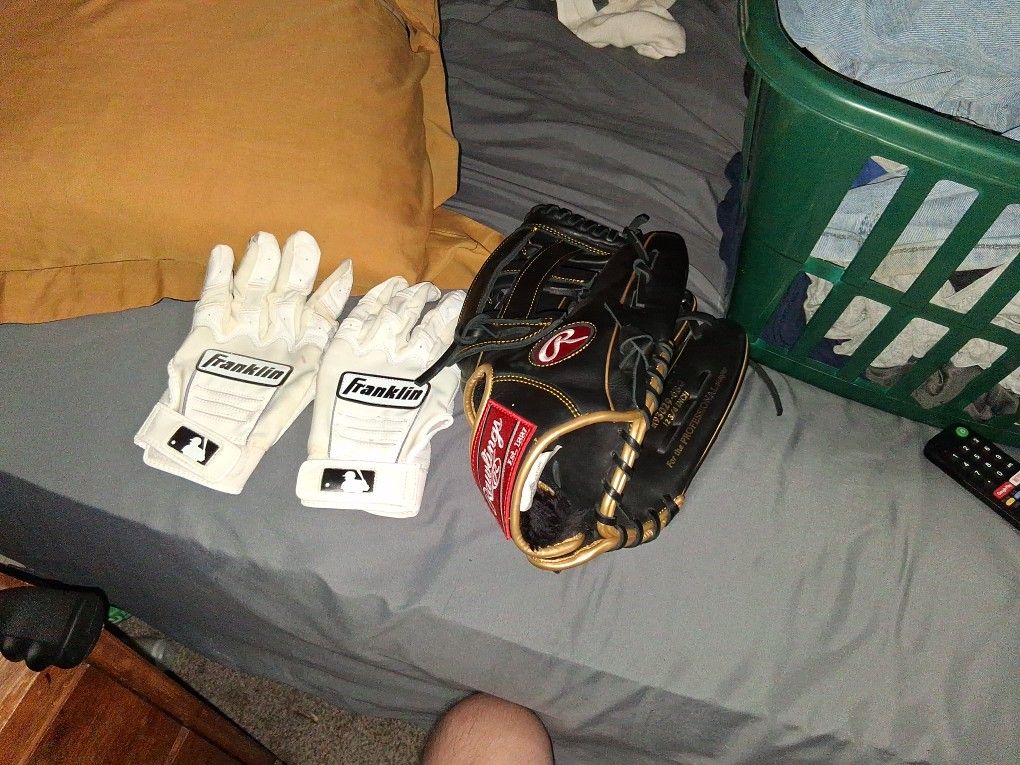 Baseball Batting Gloves And Catching Glove