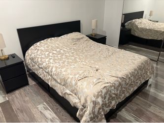 Ikea queen bed with storage, night stands and mattress