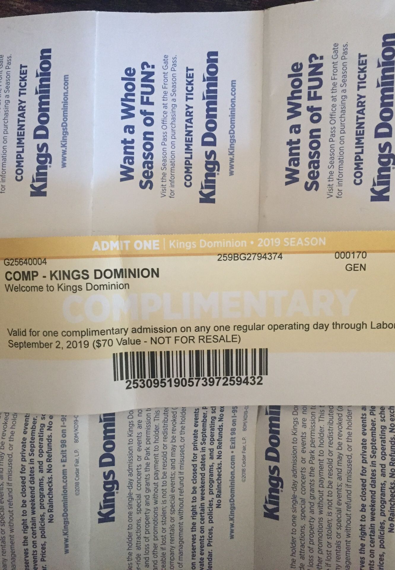 4 KINGS DOMINION TICKETS