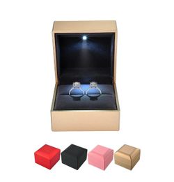 Engagement Ring Box with Light Ring Jewelry Gift Box Square Shape (Color Opt: Gold/Pink) - Father's Day Sale