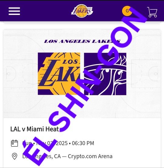 Lakers vs Heat 2 Tickets 11/2 Section 321 Row 6 $95 EA