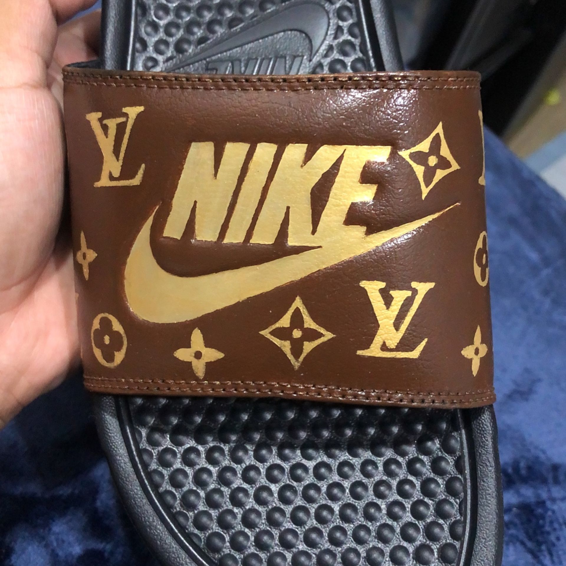 Custom nike LV brown and gold slides Paa Joe - LV X NIKE SNEAKER (BROWN) main image 3