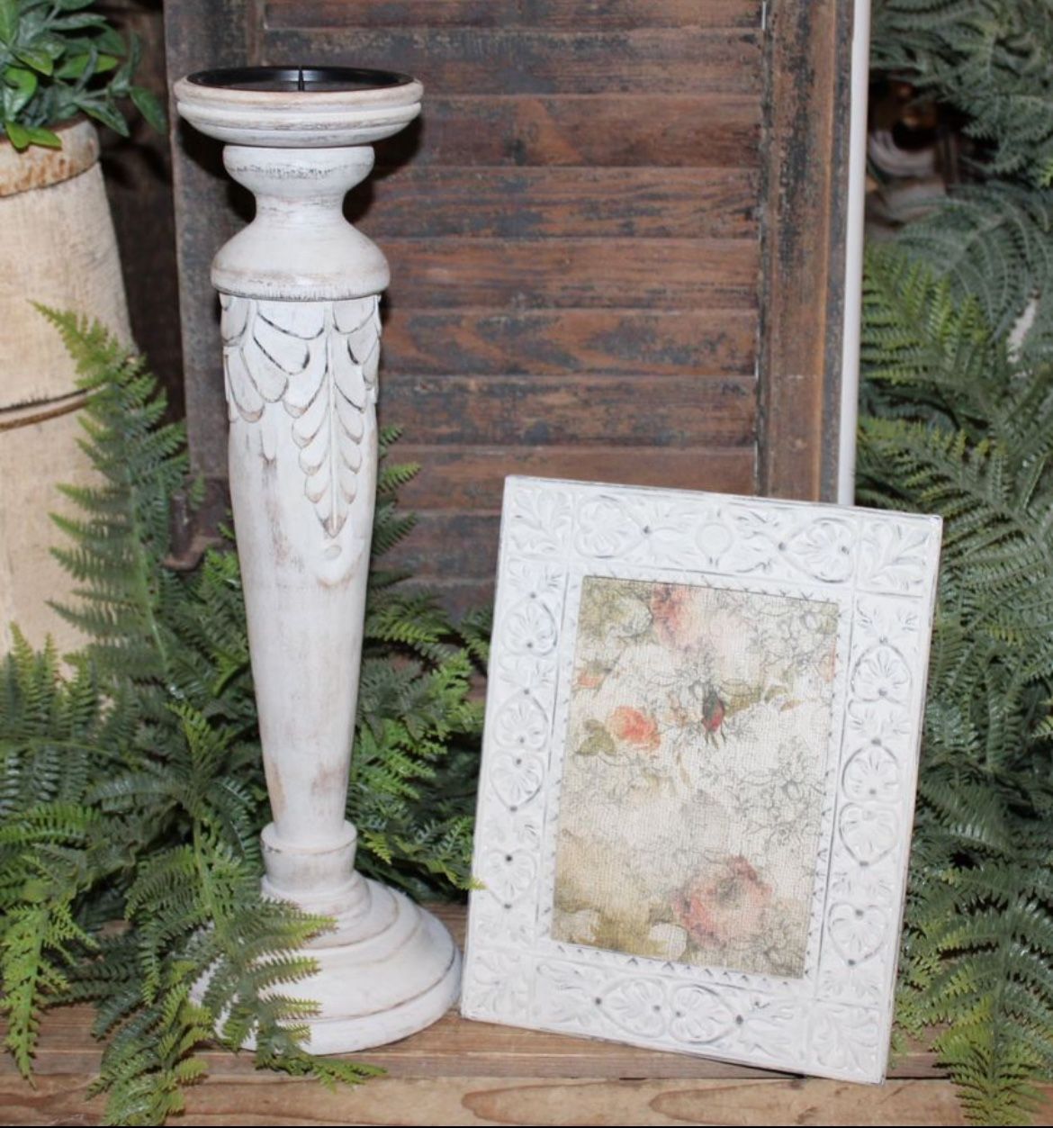 NEW! French Country Farmhouse Cottage Candle Holder & Distressed Picture Frame
