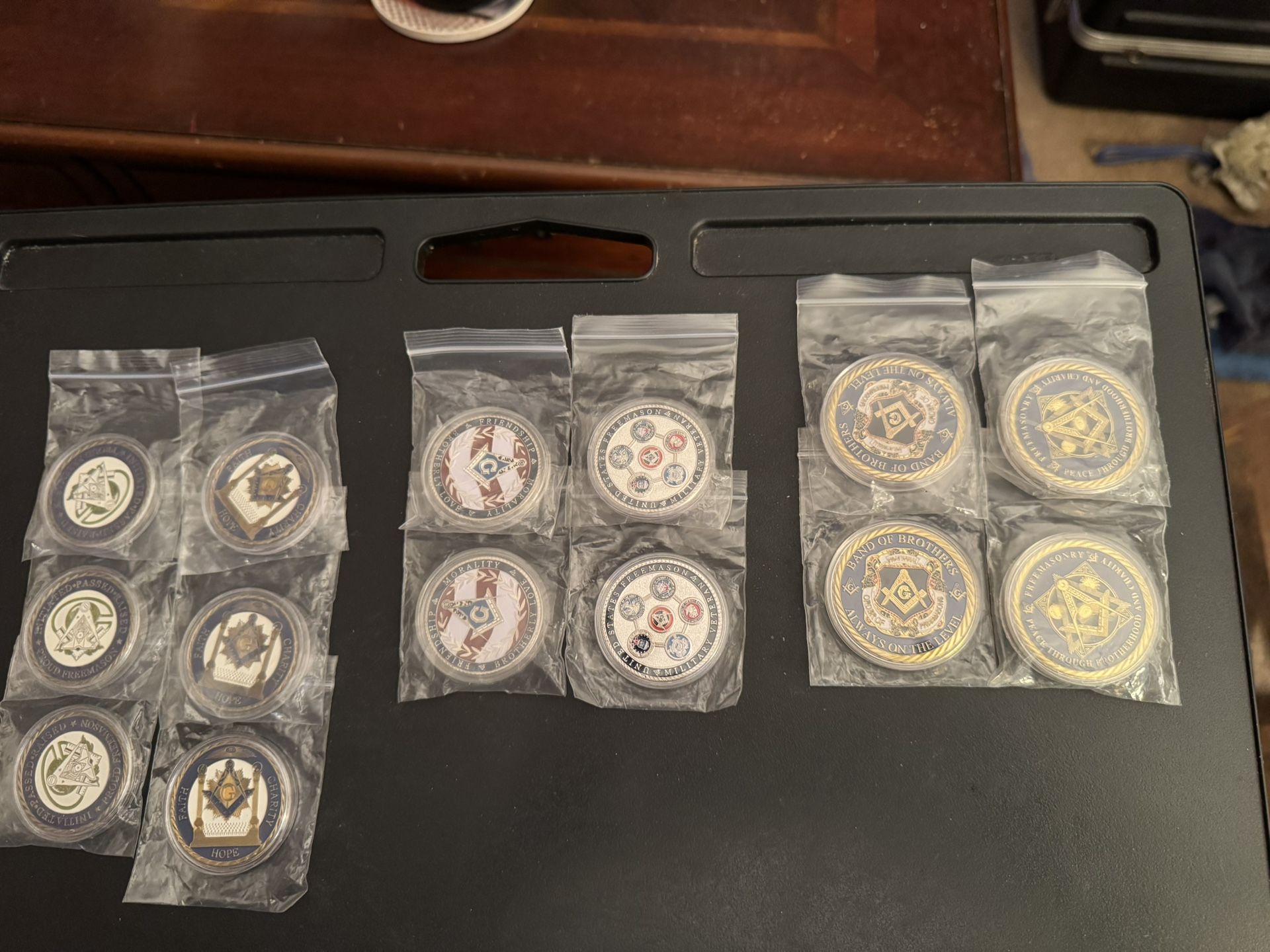 Masonic Coins Gold Plated Freemason Challenge Coin ( 3 different types- 11 coins total)