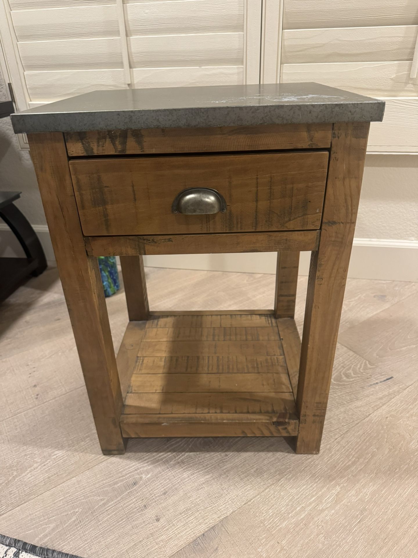 Wooden Night Stand With Silver Metal Top