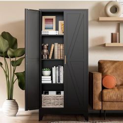 ❤️‍🔥 Black Farmhouse Storage Kitchen Pantry Cabinet with 2 Barn Door