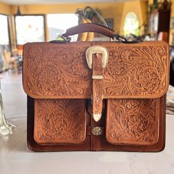 Beautiful Hand Tooled Leather Briefcase.