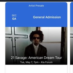 21 Savage American Dream Tour Tuesday May 7th