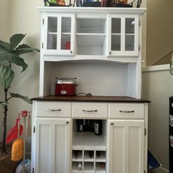Costway Buffet & Hutch Kitchen Storage Cabinet Cupboard with Wine Rack in White