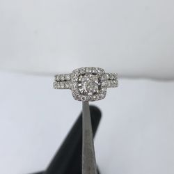 14k White Gold Cushion Cut Diamond Ring Set Size 6