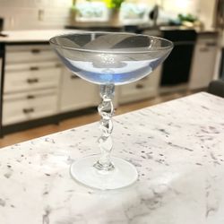 VINTAGE Blue Cordial Coupe Glass TWISTED Stem CORDIAL