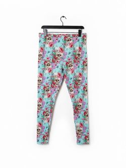 No Boundaries Women’s XL 15/17 Leggings – Light Blue Skull & Floral Print