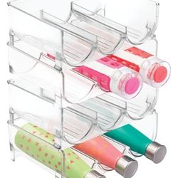 MDesign Plastic Free-Standing Stackable 3 Bottle Storage Holder Rack - Water, Wine, And Drink Organizer Shelf For Kitchen Countertop, Cabinet, Pantry,