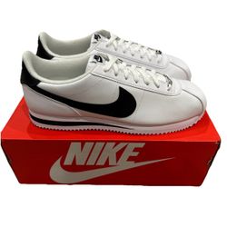 NIKE Cortez Basic Leather Men's Running Shoes White/Black/Silver Size 9.5