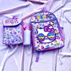 Sanrio hello Kitty, school, backpack and lunchpail and water bottle