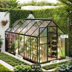 VIWAT 6x7.5 Greenhouse for Outdoors, Polycarbonate Greenhouse with Quick Setup Structure and Roof Vent, Aluminum Large Walk-in Greenhouse for Outside 