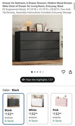 Black 6-Drawer Wood Dresser (Assembyl Required)