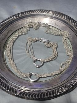 Sterling silver Open Heart Necklace and Bracelet Set