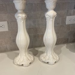 Pair Of White Glaze Ceramic Candle  Holders 