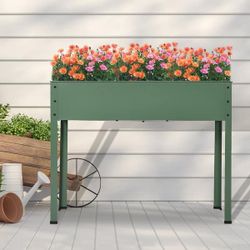Metal Raised Garden Bed with Legs, Outdoor Raised Garden Beds for Vegetables, Herbs, Flowers, Elevated Planter Box for Backyard, Patio, Balcony, Green