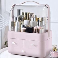 Desktop Cosmetic Storage Box, Large Capacity Portable Makeup Case, Dustproof Flip Cover Beauty Organizer For Vanity