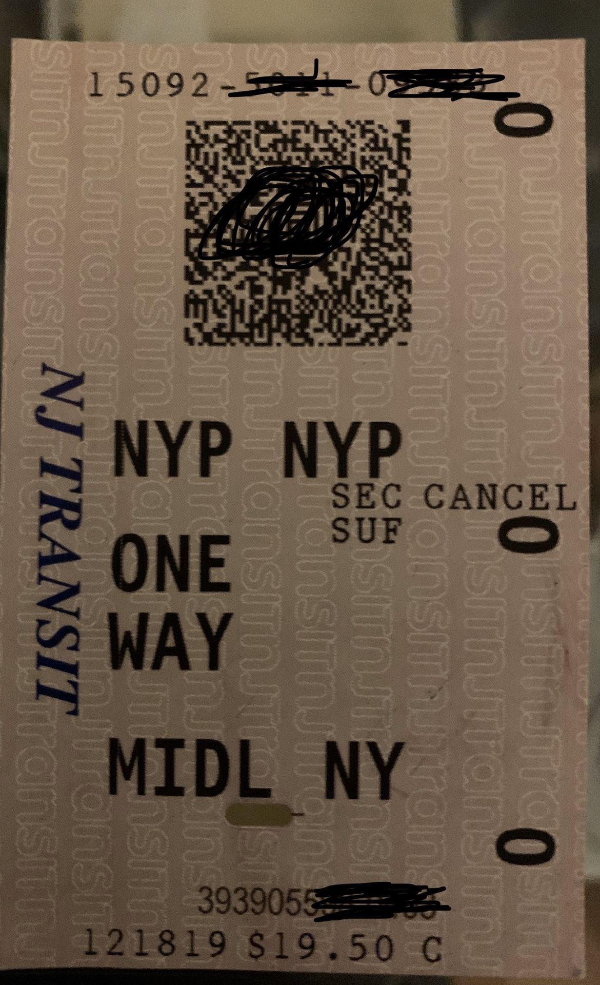 One way ticket from NYC Penn Station to Middletown NY station