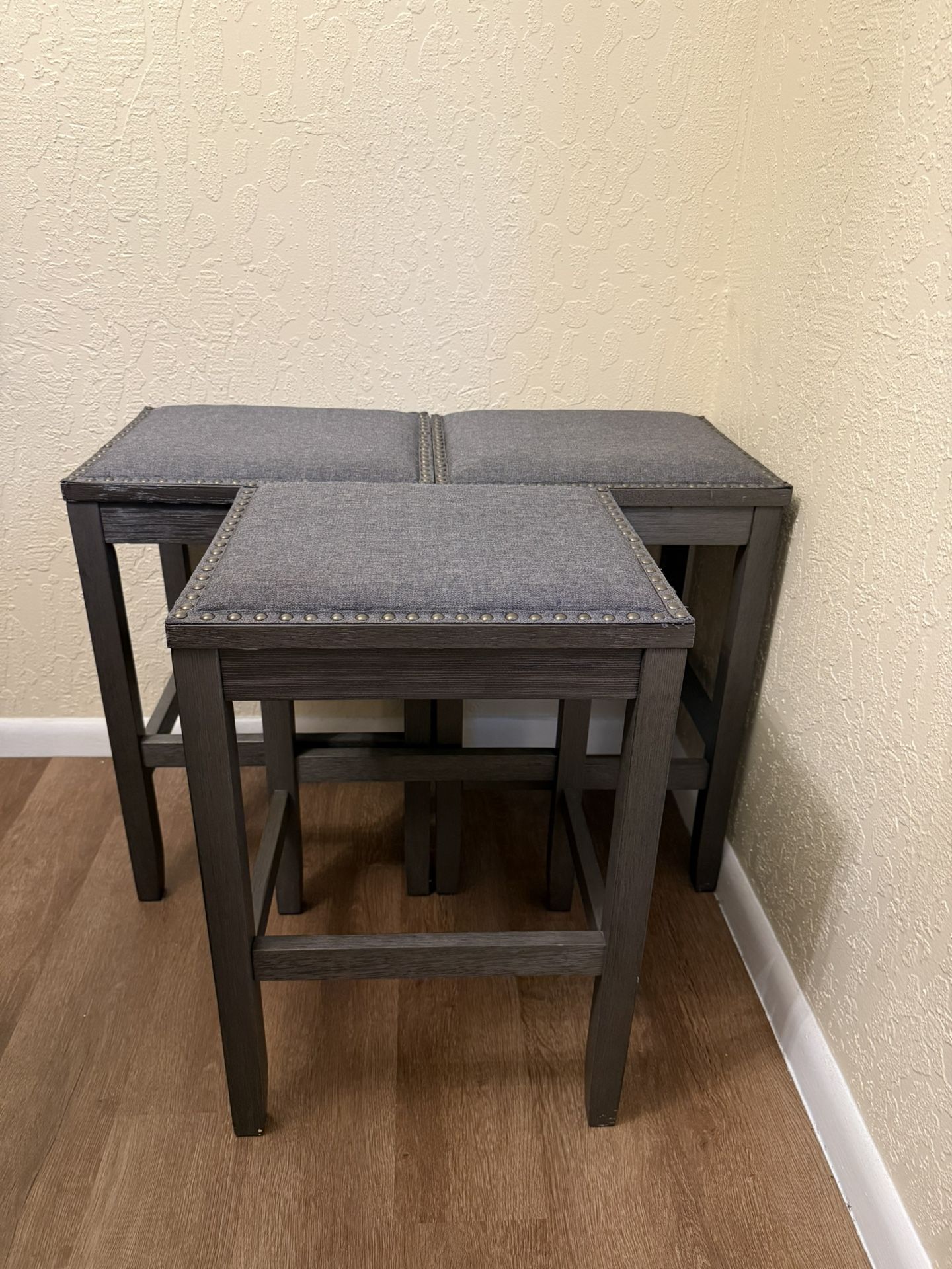 Set of 3 Counter-Height Upholstered Stools – Excellent Condition