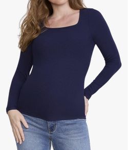 Motherhood Maternity Women's Long Sleeve Square Neck Ribbed Pregnancy T-Shirt XL