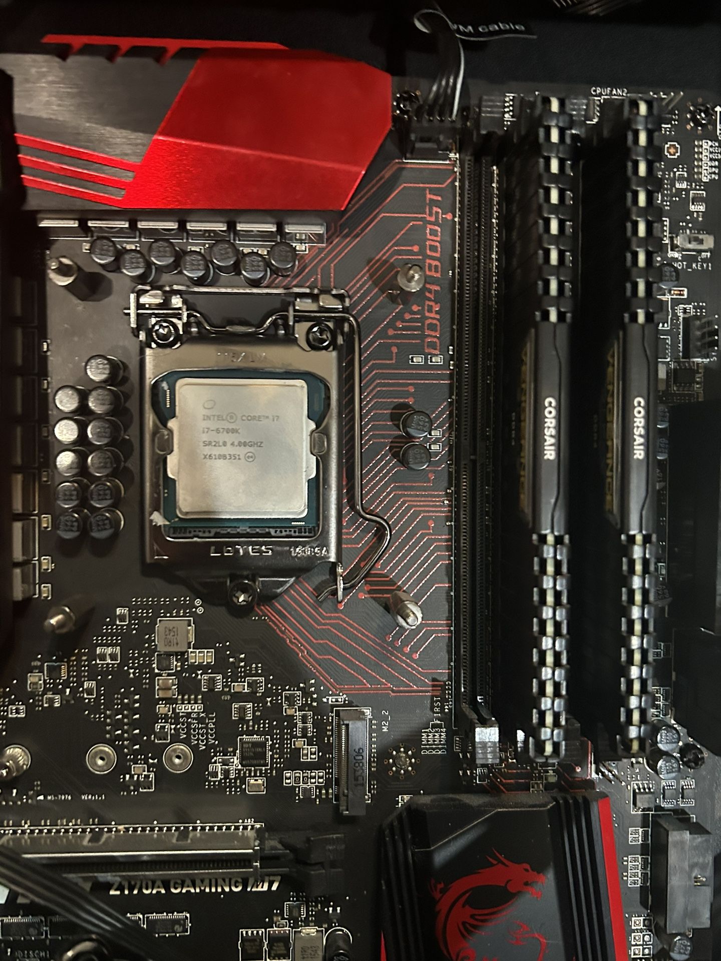 I7 6700k with Z170A GAMING M7 and 16gb ddr4 corsair vengeance